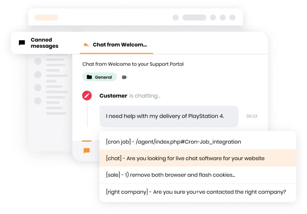 Recurso de mensagens pré-definidas no software de chat ao vivo do LiveAgent