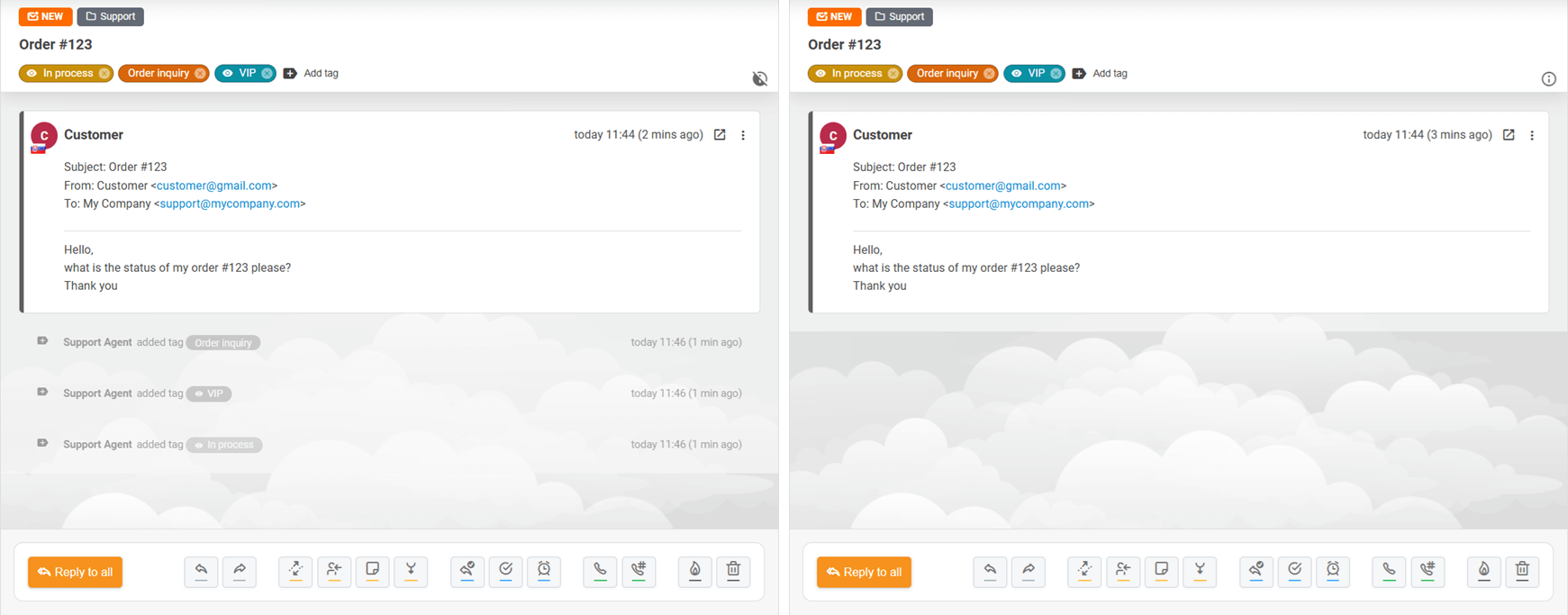Opção de ocultar mensagens do sistema em um ticket