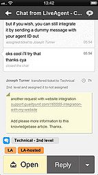 Interface do aplicativo iOS do LiveAgent - Visualização de chat