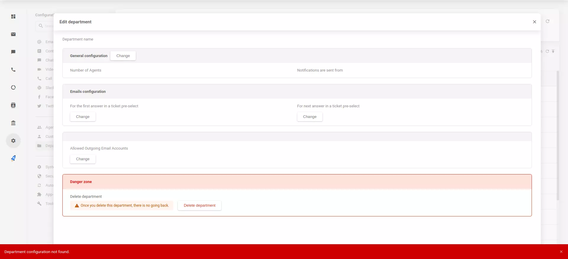 Configurações de departamentos migrados não encontradas no aplicativo LiveAgent