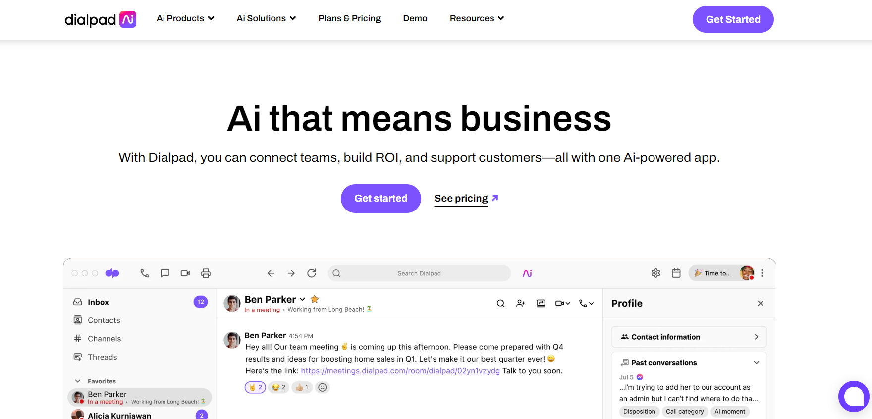 Homepage do software de call center Dialpad