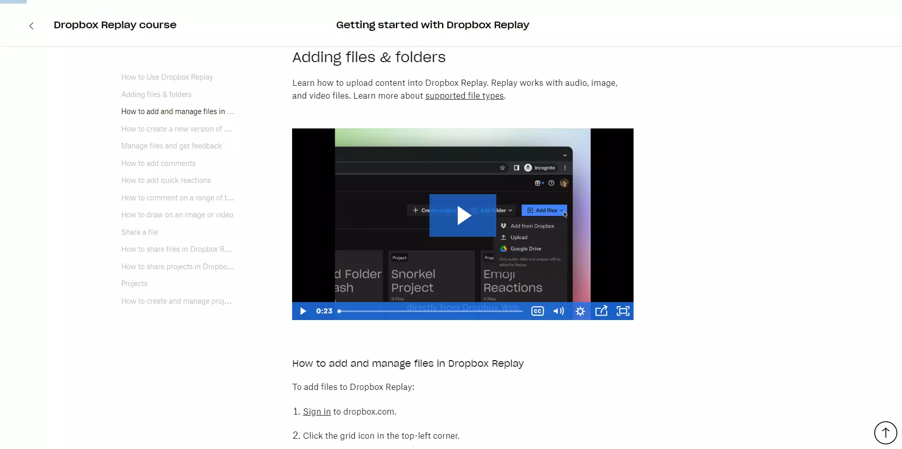 Tutorial em vídeo do Dropbox