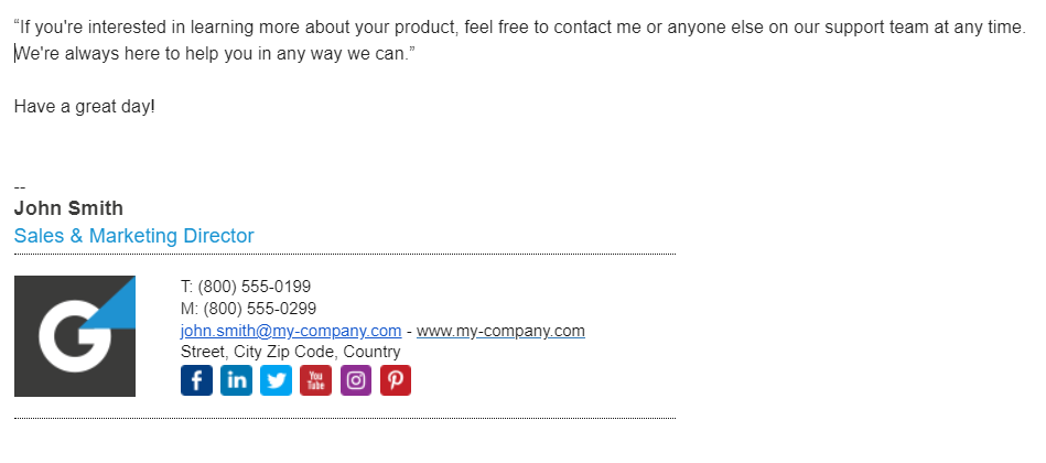 Exemplo de assinatura de e-mail
