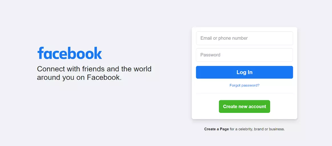 Página inicial do Facebook