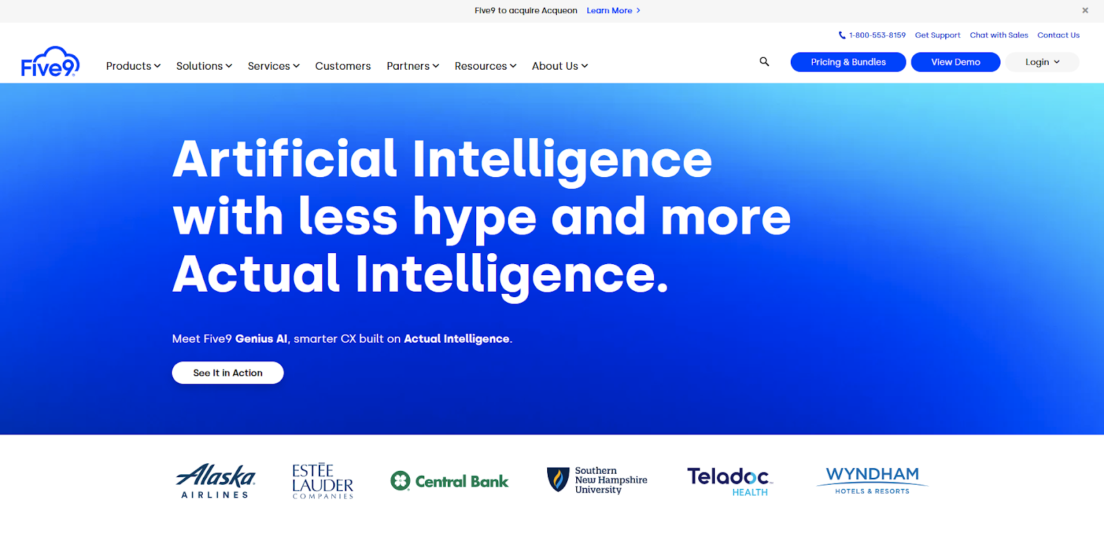 Homepage do software de call center Five9