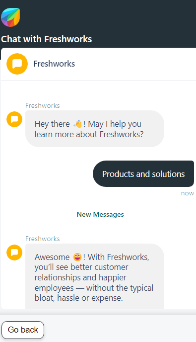 Imagem mostrando uma conversa entre um cliente e chatbot no Freshdesk