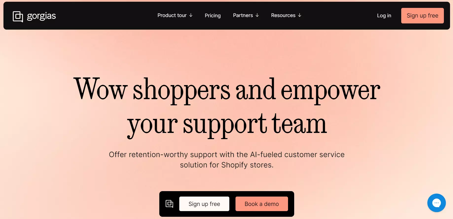 Captura de tela da página inicial do Gorgias - solução de atendimento ao cliente com IA.