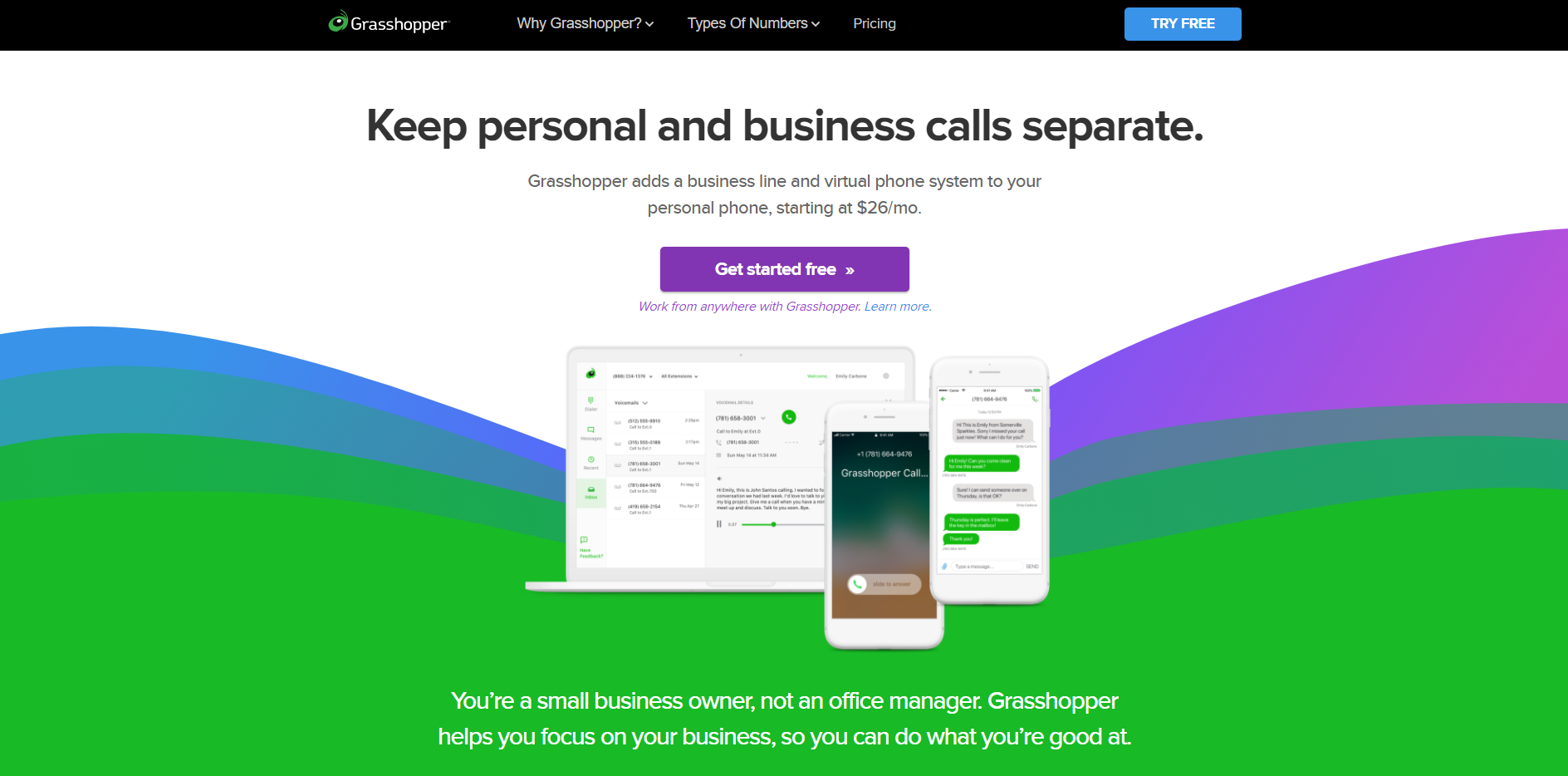 Website do provedor VoIP Grasshopper