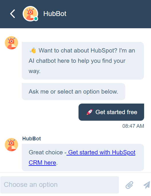 Imagem mostra como uma conversa de chat ao vivo através do HubSpot