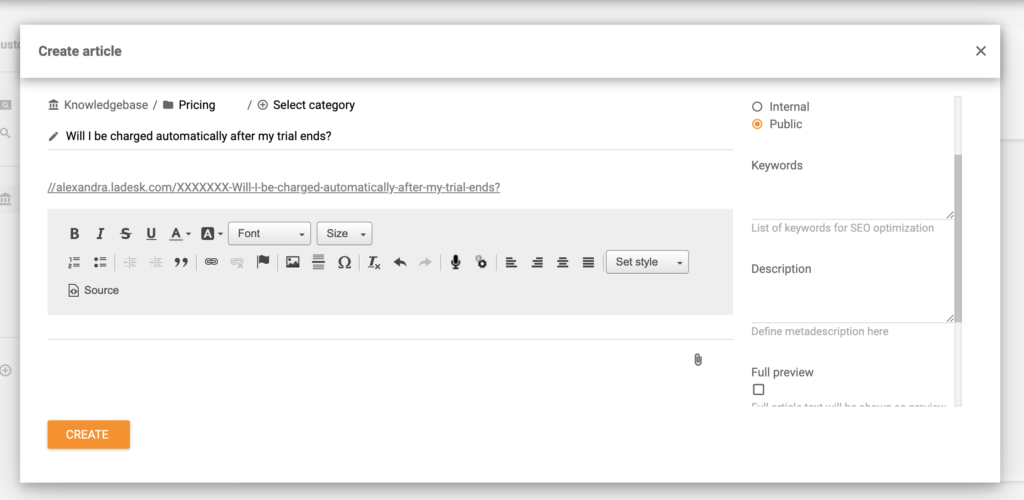 Criando um artigo de base de conhecimento no LiveAgent
