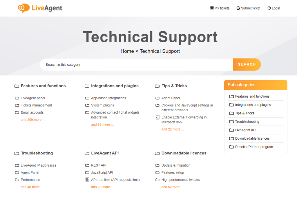 Interface de suporte técnico LiveAgent