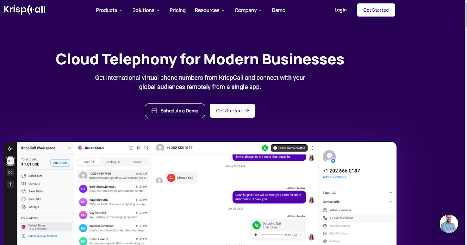 Homepage do KrispCall