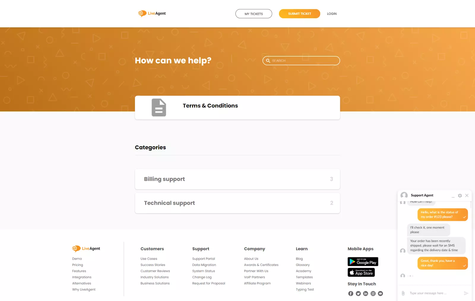 Nova aparência do portal do cliente e widget de chat no LiveAgent