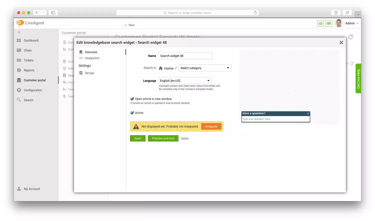 Editar widget de pesquisa da base de conhecimento no LiveAgent