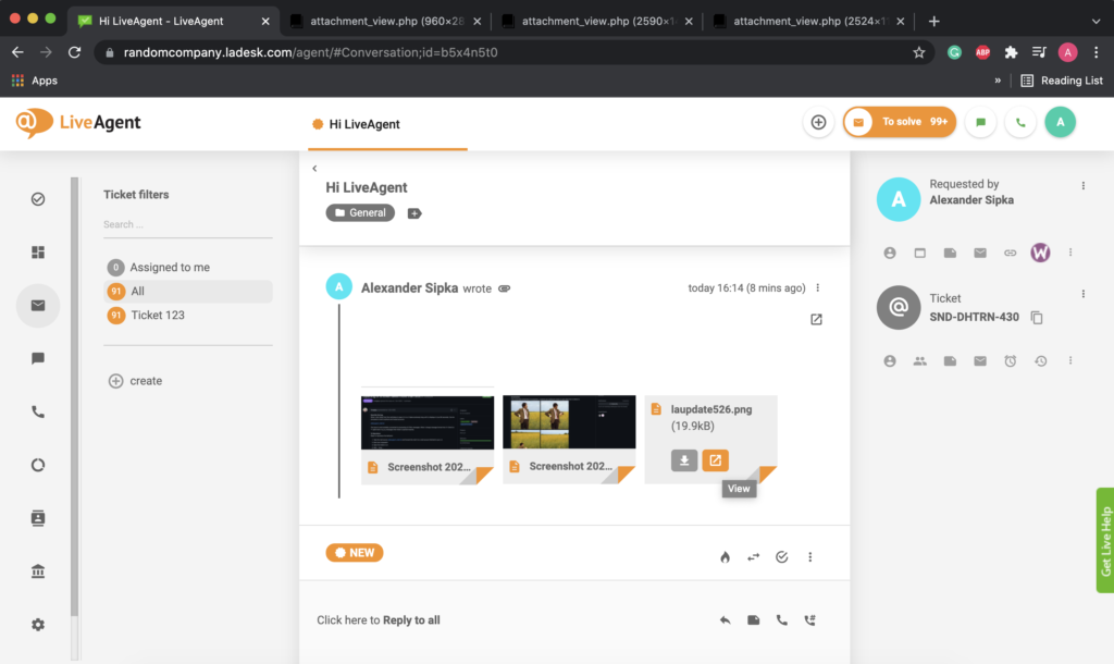 Anexos no navegador da web abertos em múltiplas abas
