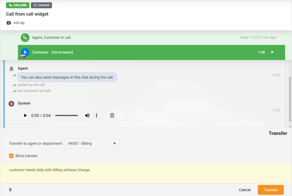 Recurso de transferência de chamadas com a adição de uma função de Transferência cega
