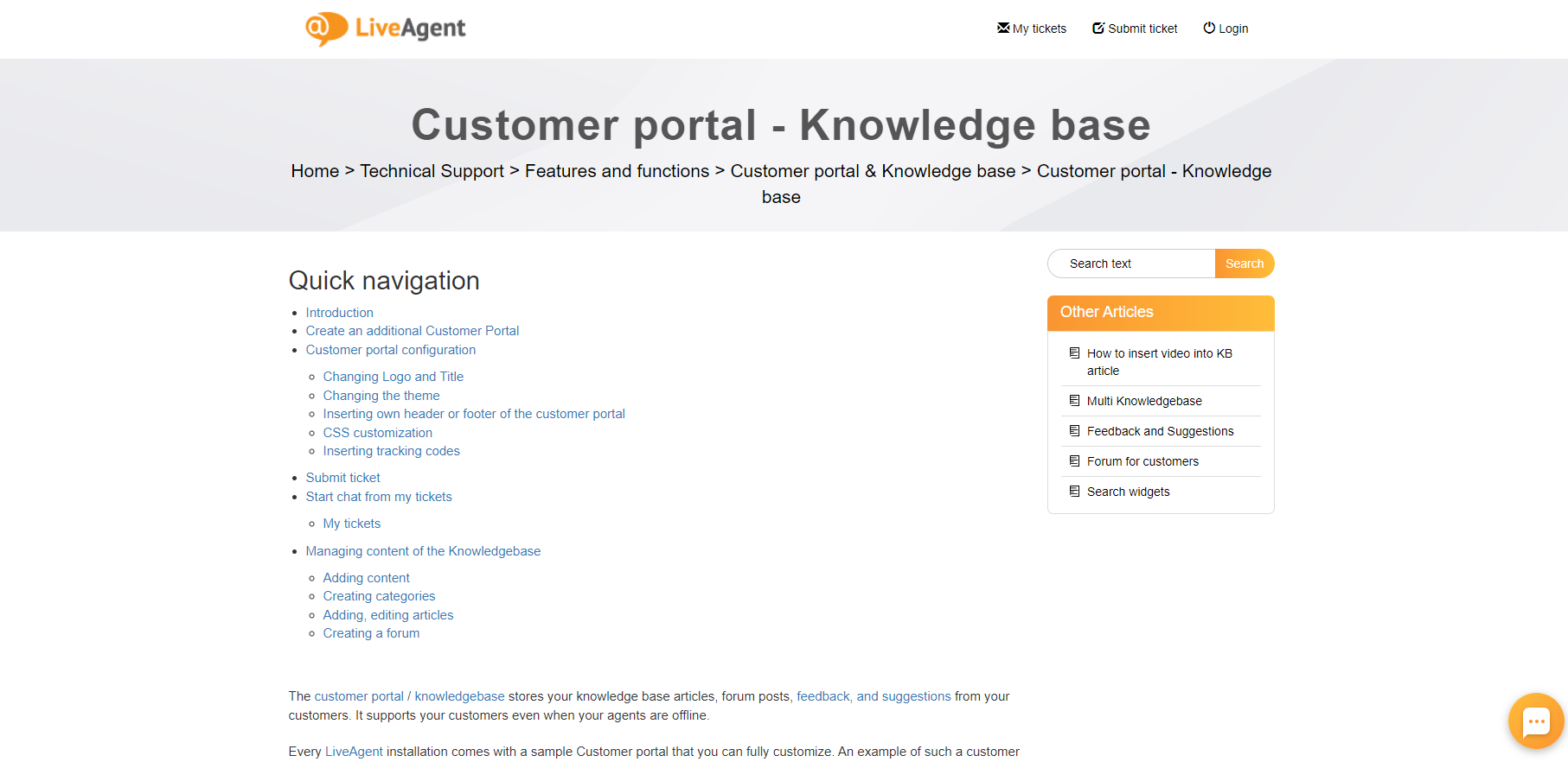Guia do portal do cliente/base de conhecimento do LiveAgent