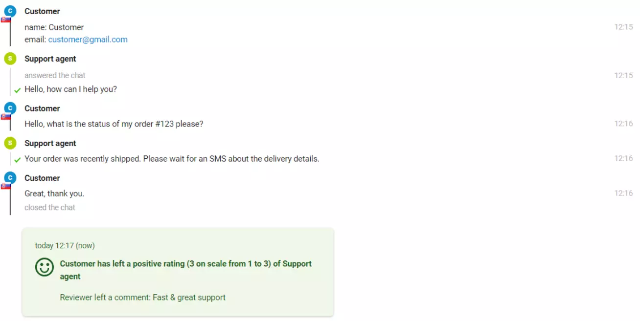 Imagem de um chat com cliente que deixou avaliação positiva.