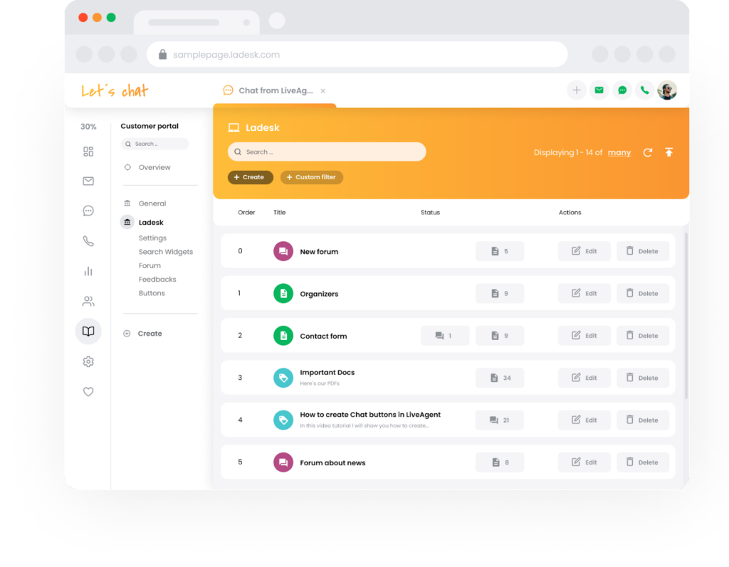 Portal de suporte da knowledge base do LiveAgent