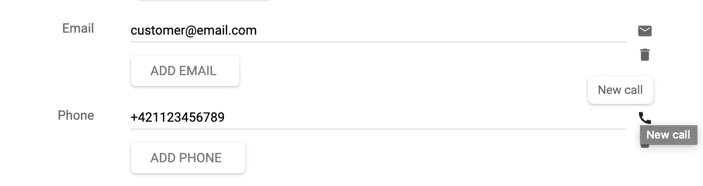 Ligar para um cliente ou criar um ticket diretamente da tela de edição