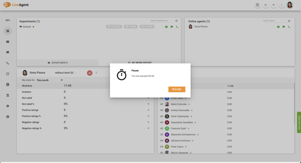 Recurso de Pausa do LiveAgent