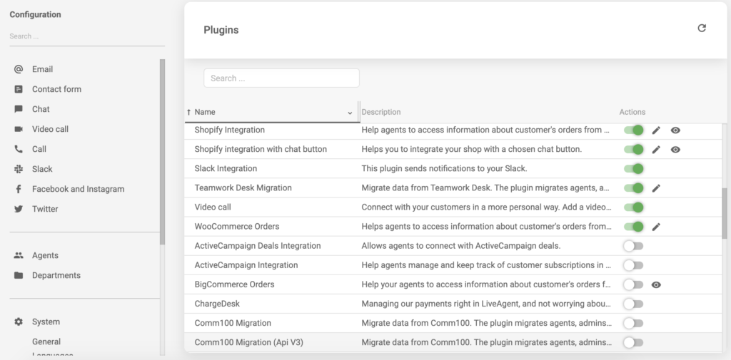 Nova barra de pesquisa de plugins no LiveAgent 5.26