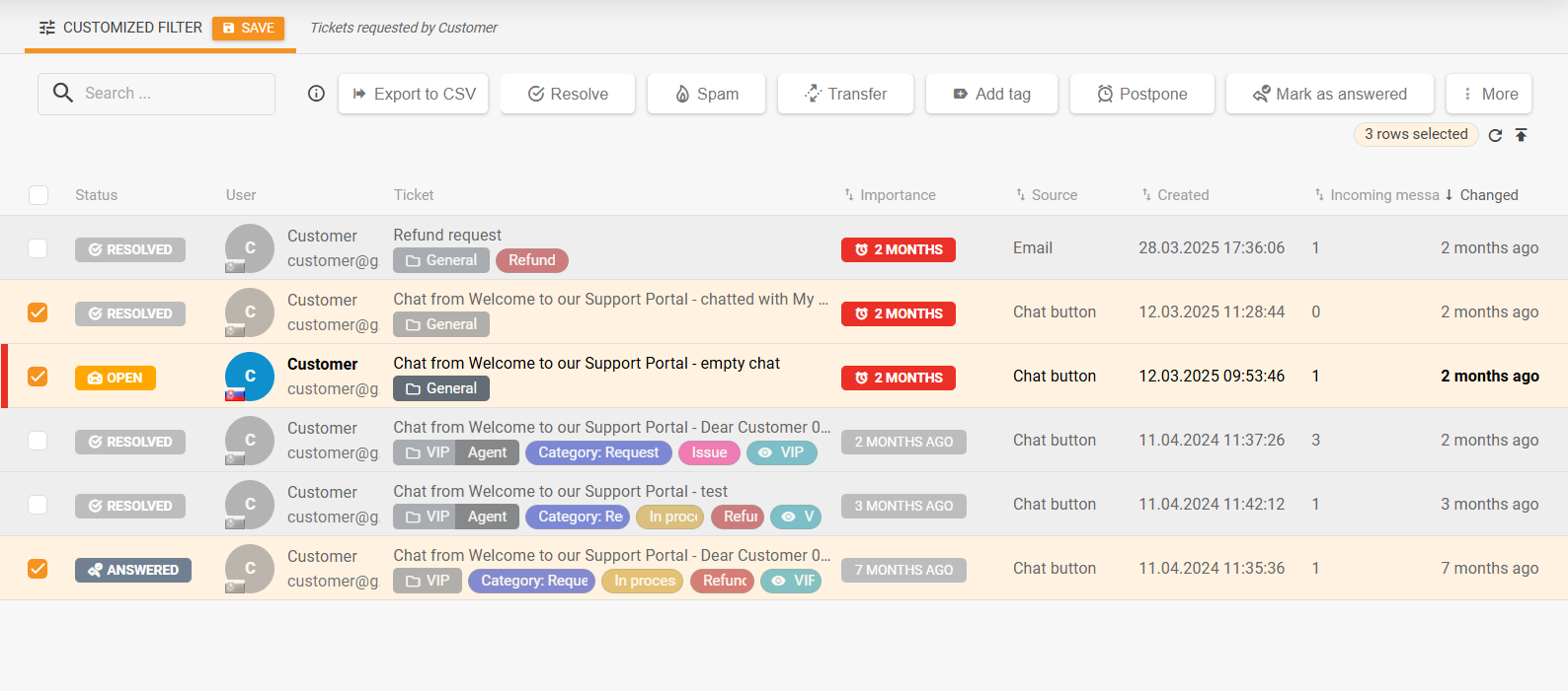 Painel de ações em massa reformulado na lista de tickets e integração das ações de ticket mais frequentemente utilizadas