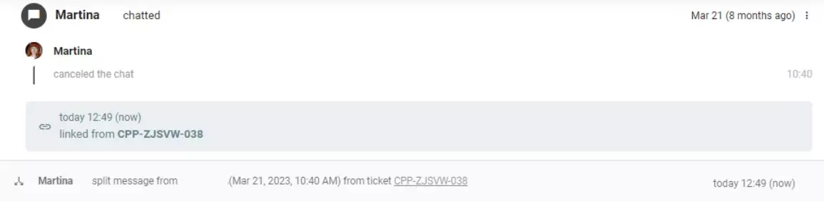 Dividindo a comunicação do cliente em dois tickets separados no LiveAgent