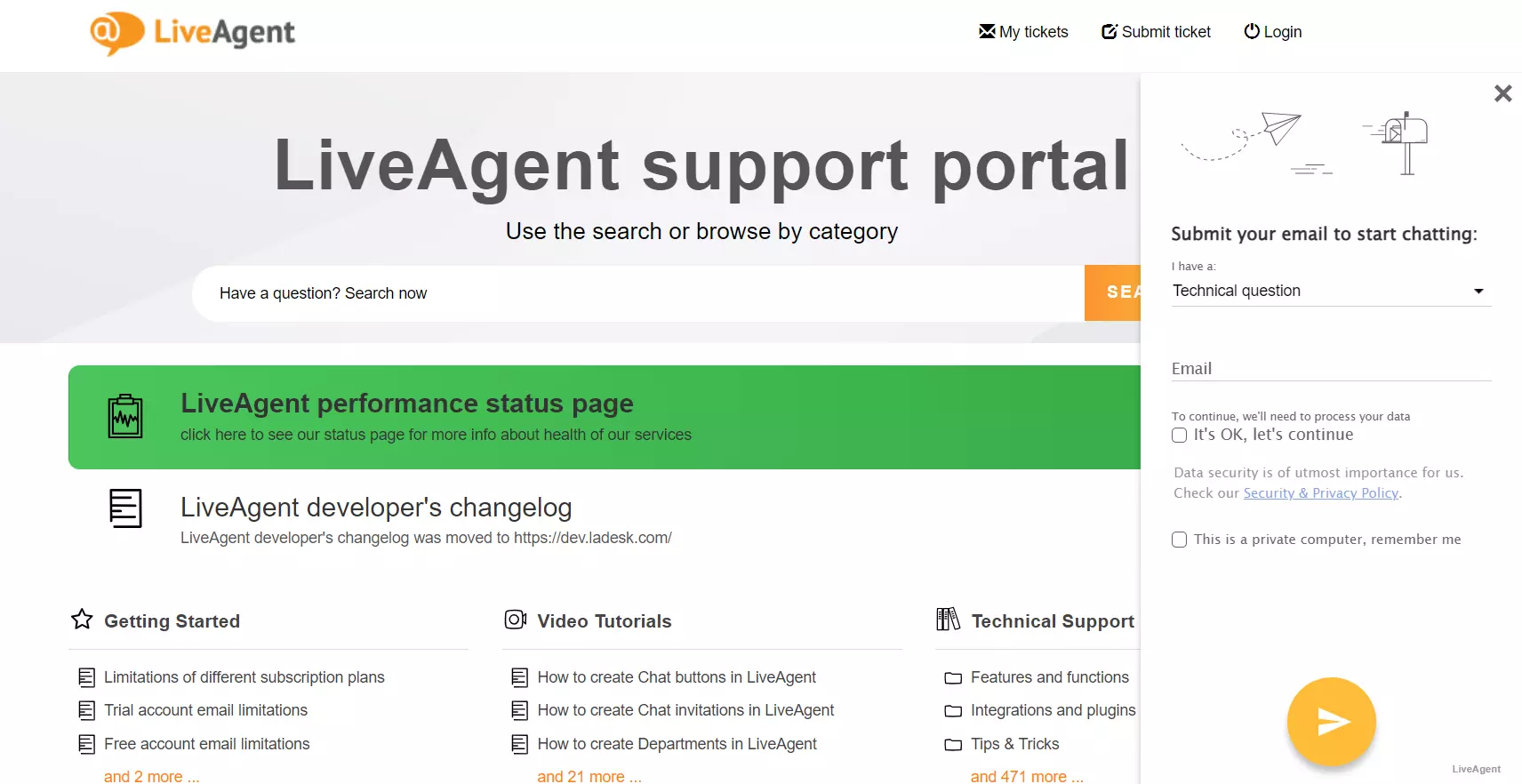 Portal de suporte da knowledge base do LiveAgent