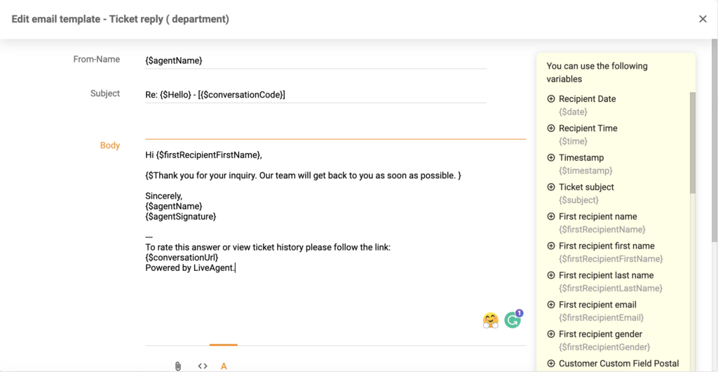 Novo editor de modelo no LiveAgent 5.26