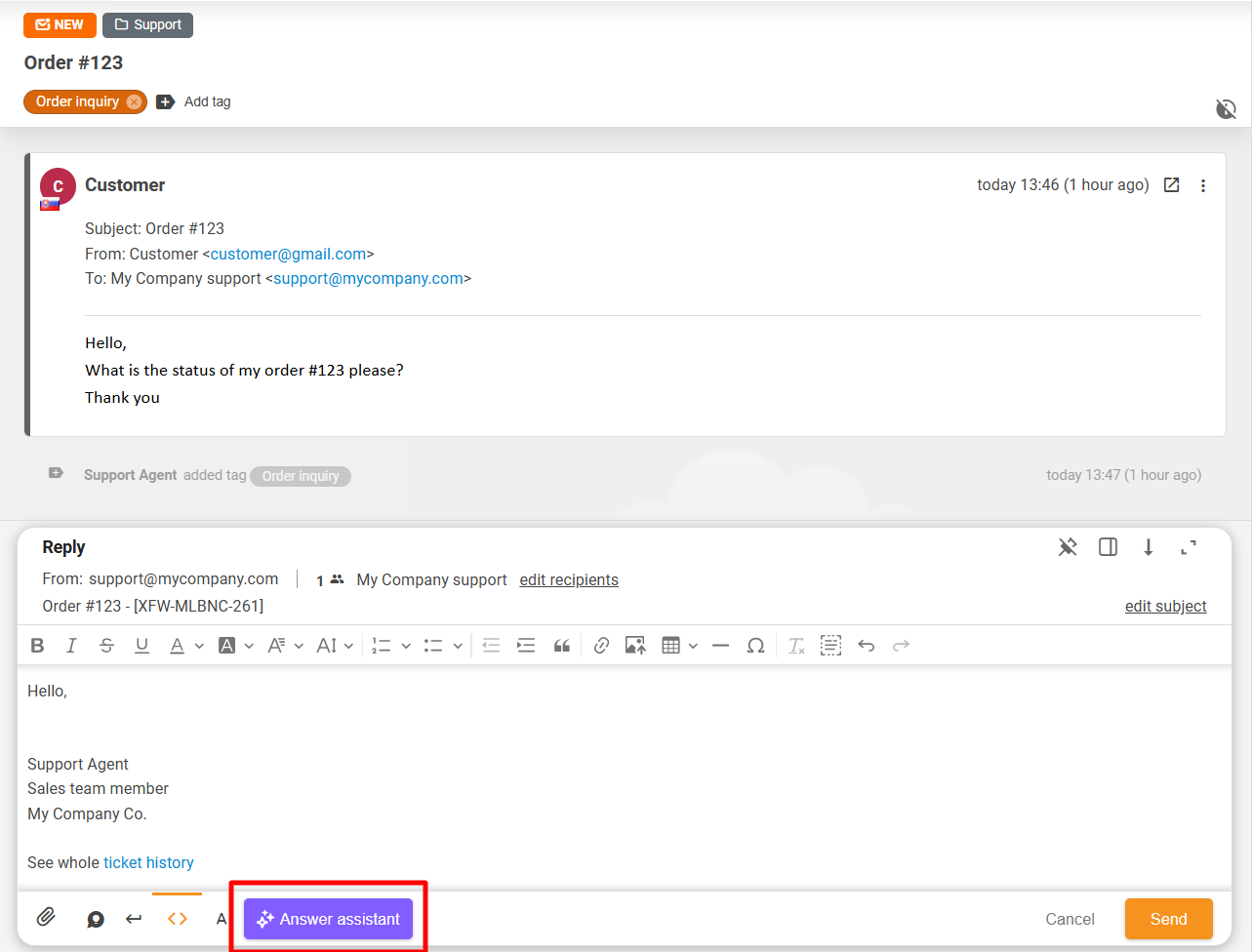 Nova interface do Assistente de Respostas com IA