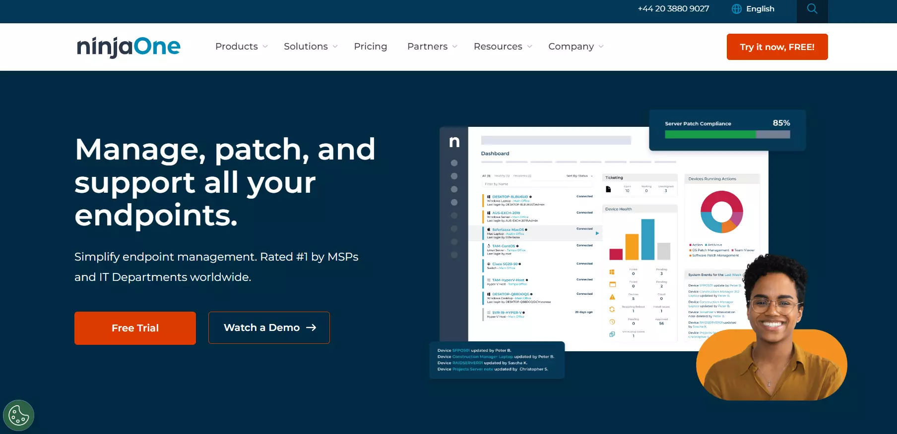 Página inicial do NinjaOne - plataforma completa de gerenciamento de TI