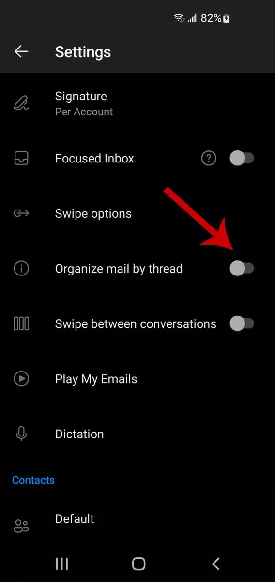Threading de email do Outlook em dispositivos móveis, etapa 3
