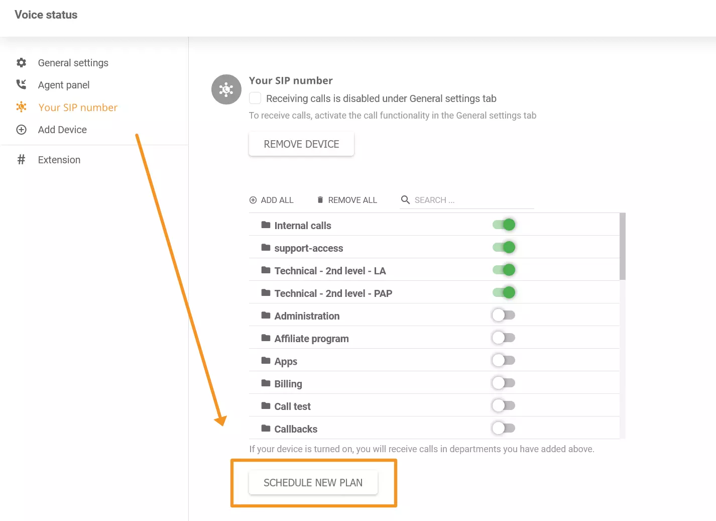 Uma imagem mostrando onde encontrar o novo recurso de agendador de telefone no LiveAgent
