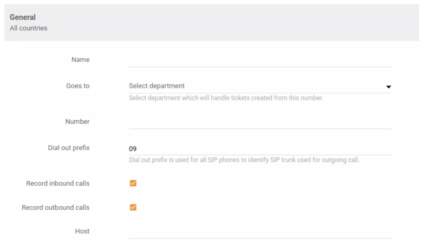 Opções de gravação de chamadas de entrada, saída ou combinadas no LiveAgent