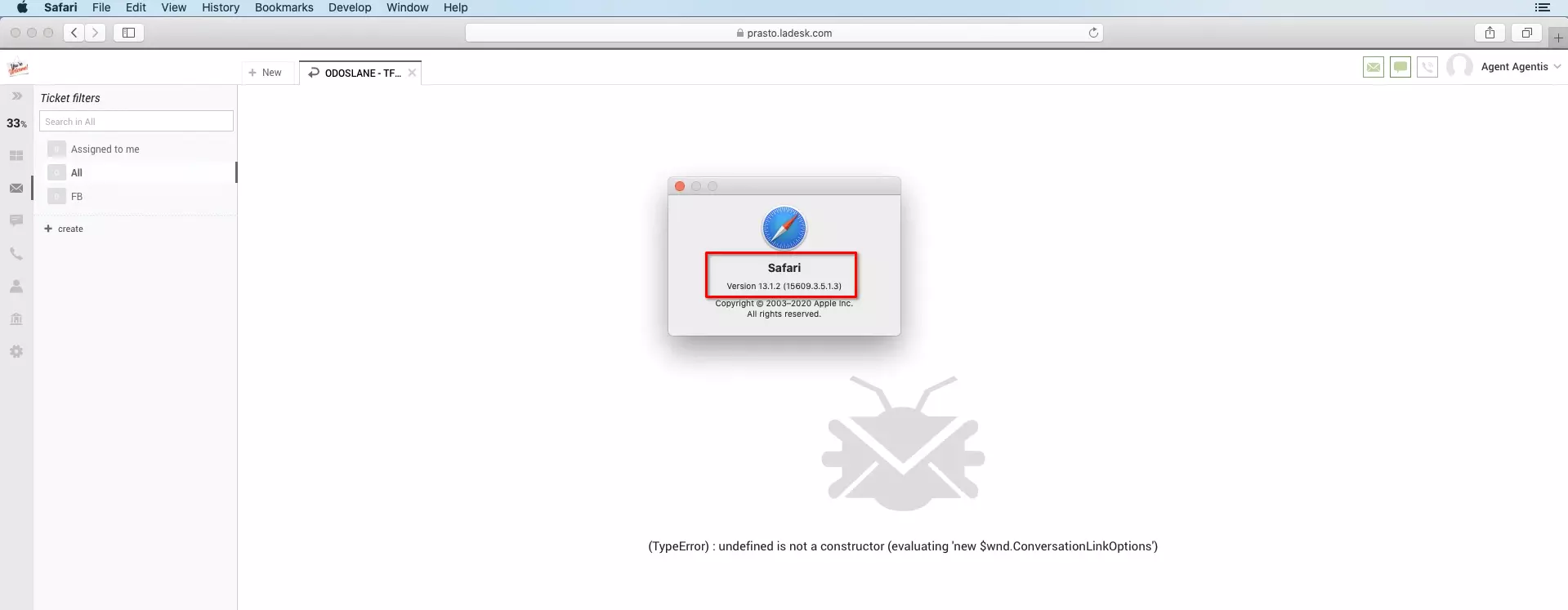LiveAgent em navegadores Safari após uma atualização