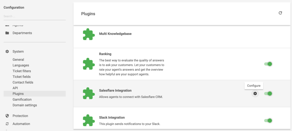 Plugin de integração com Salesforce ativo no LiveAgent