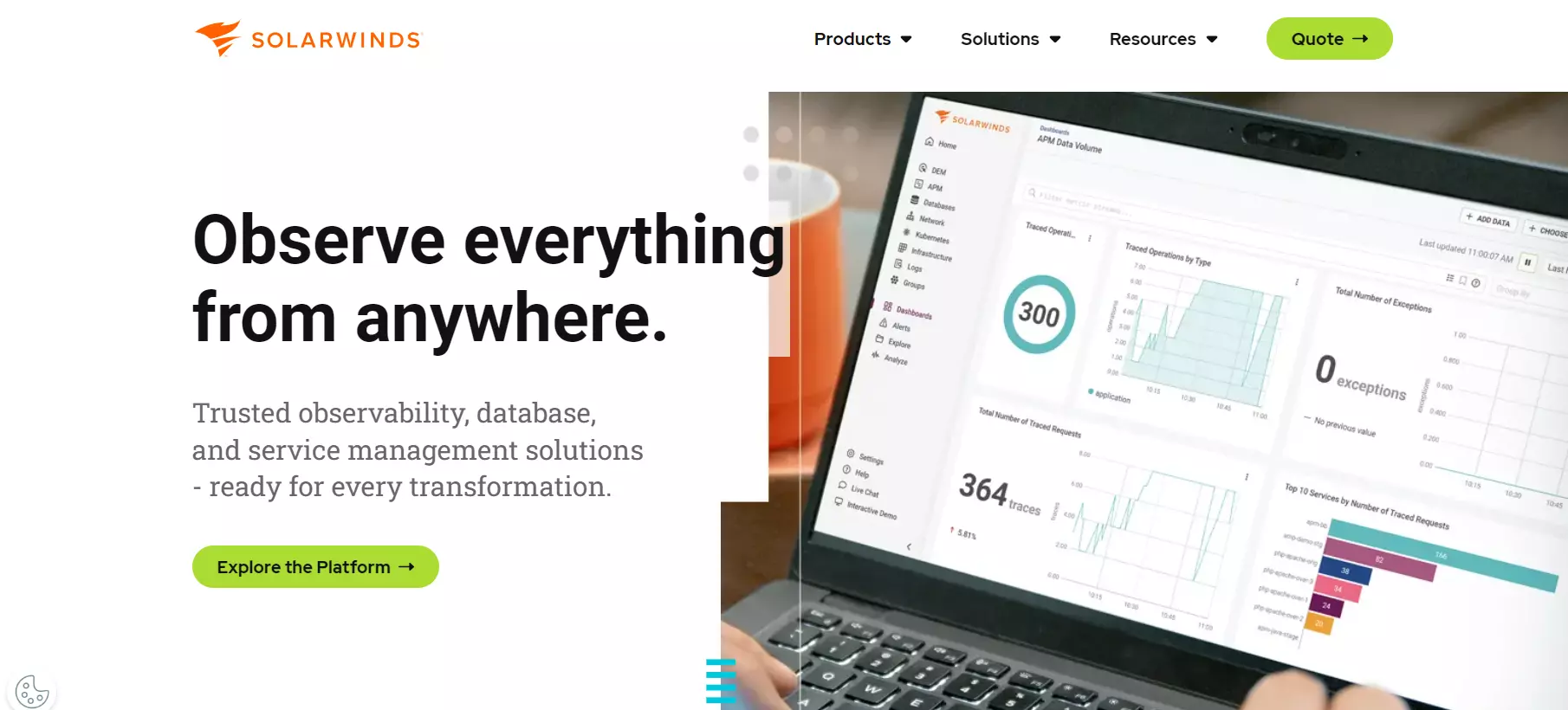 Página inicial do SolarWinds - Aumente a produtividade com esta alternativa do Spiceworks