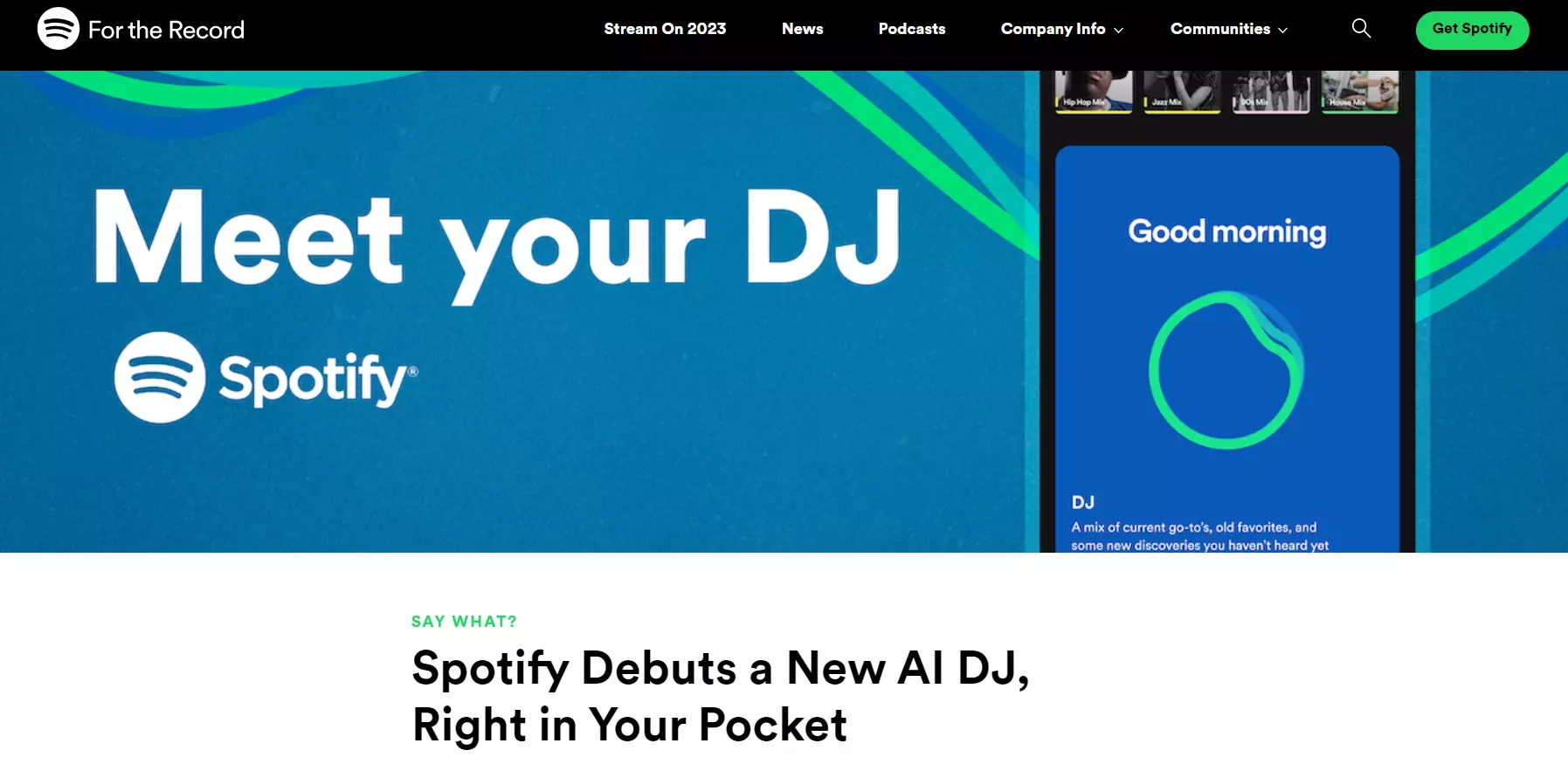 Homepage do Spotify AI DJ