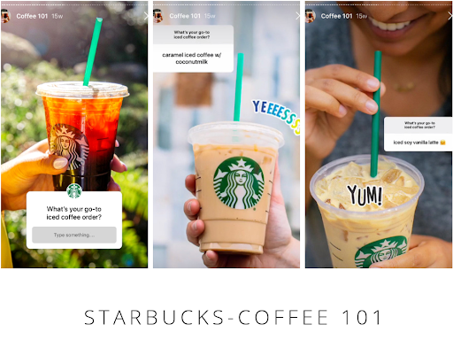 História do Instagram da Starbucks perguntando aos clientes sobre seu café gelado favorito