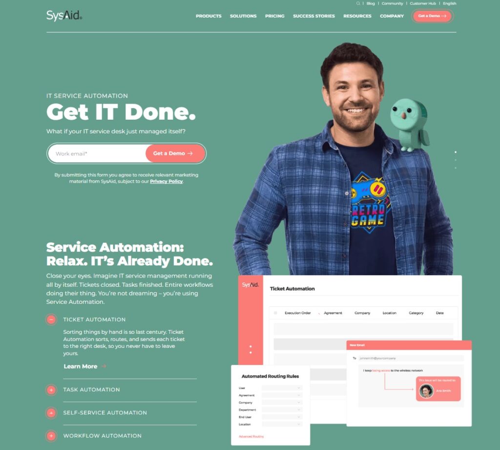 Imagem da página inicial do SysAid - software de gerenciamento de serviços tudo em um para profissionais de TI