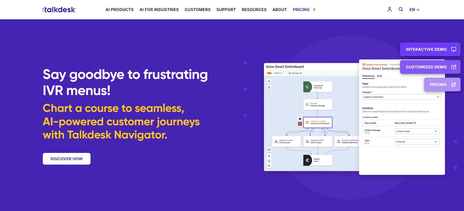 Homepage do software de call center Talkdesk
