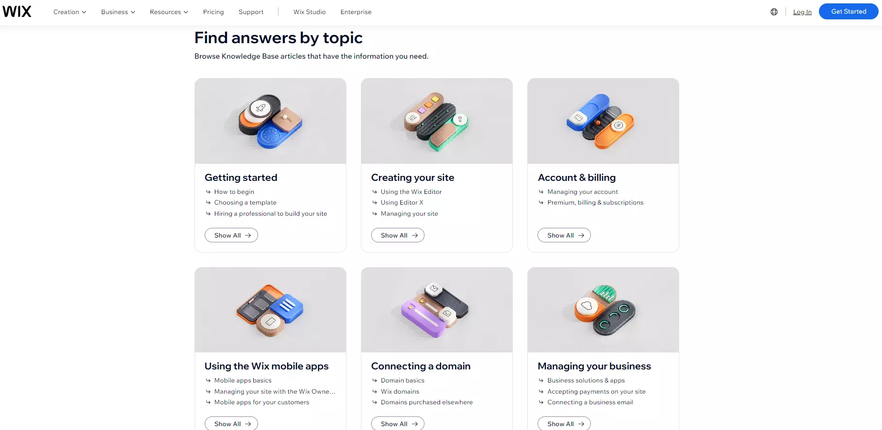 Categorização da base de conhecimento Wix