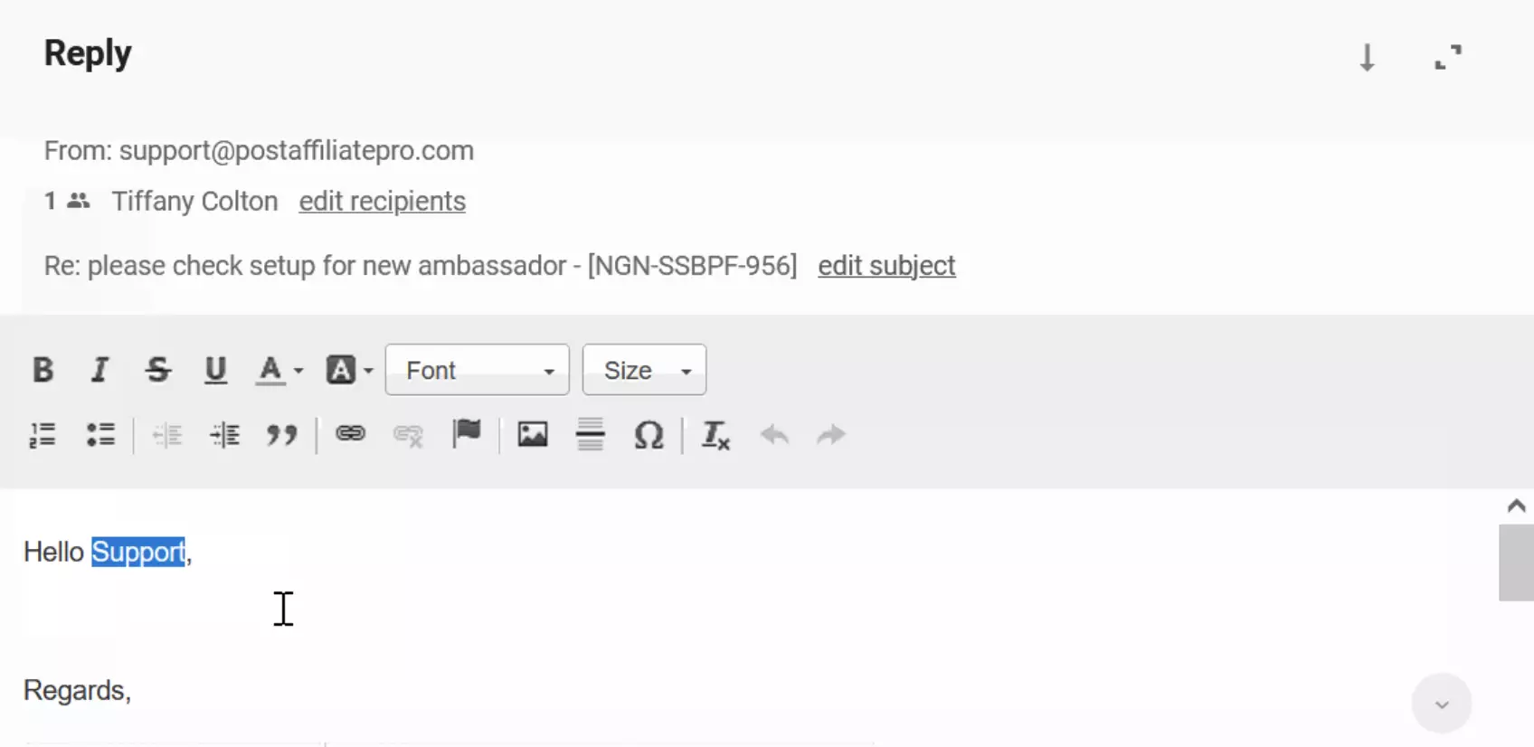 Exemplo de busca de nome incorreto em tickets