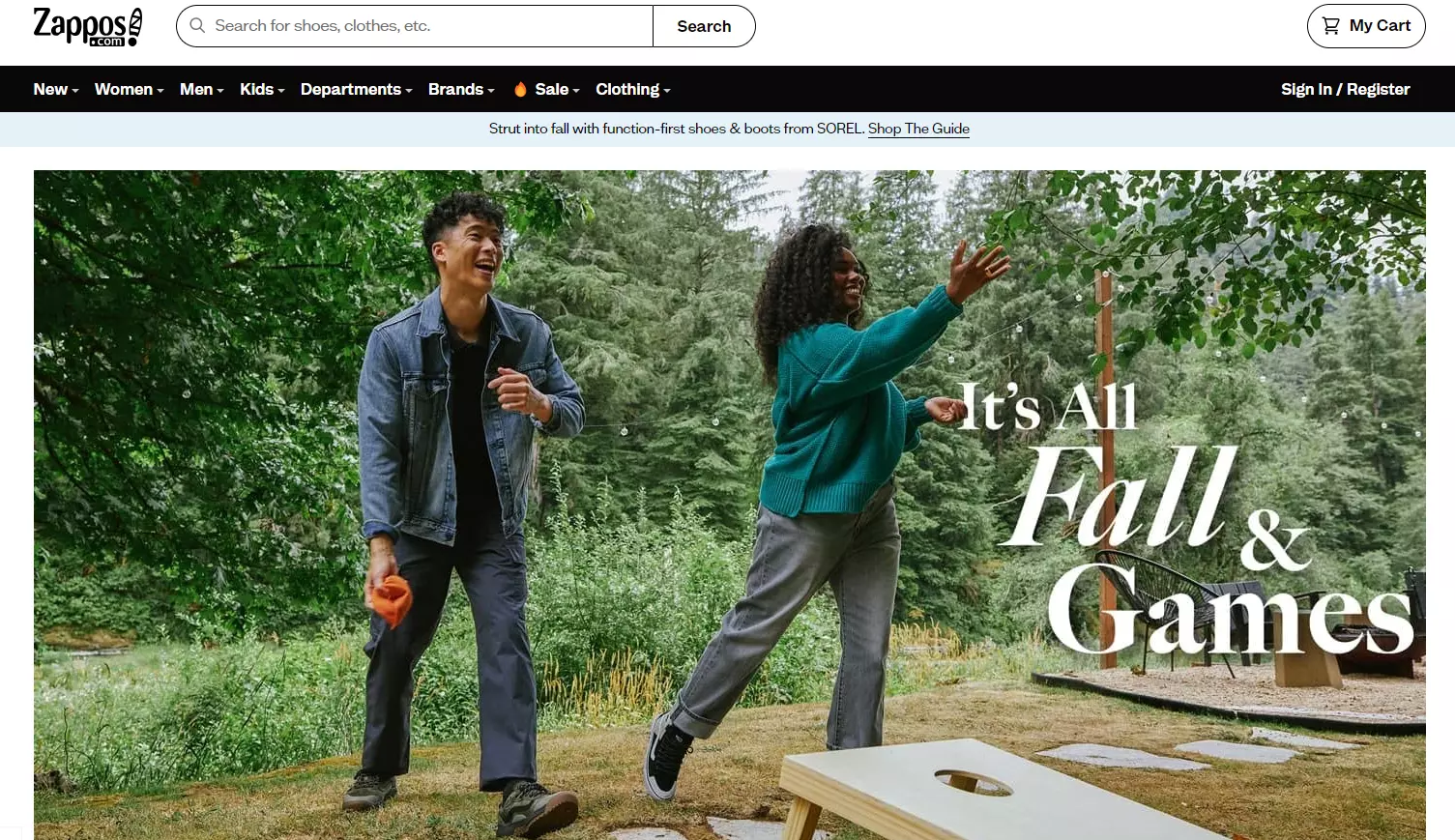 página inicial do Zappos