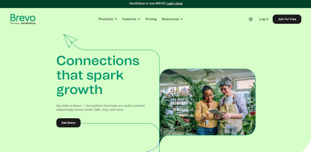 Página inicial do Brevo, software de gerenciamento de email com recursos de marketing