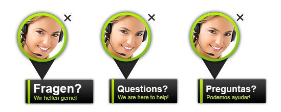 Exemplo de um widget de chat multilíngue