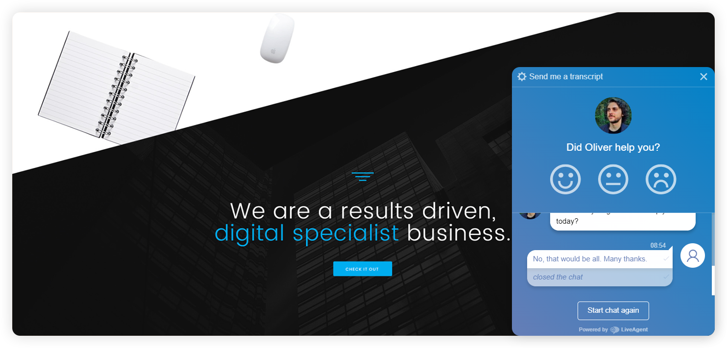 Exemplo de uma janela de classificação de agente empresarial