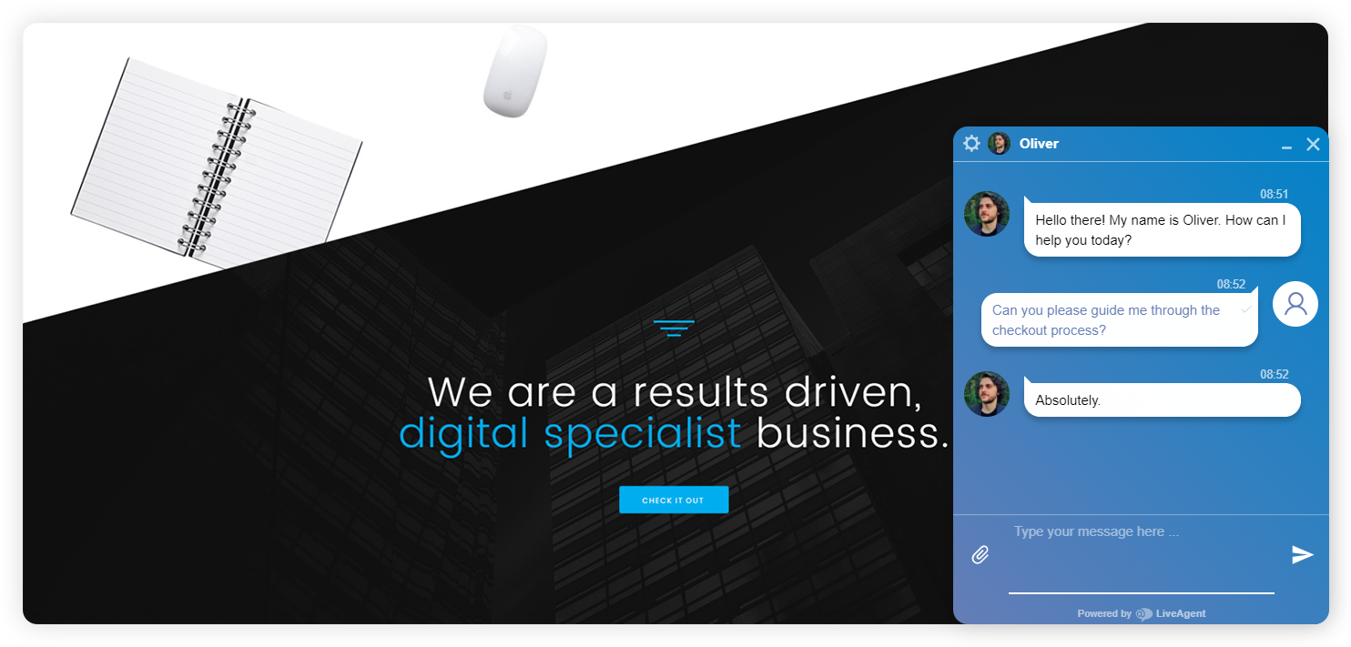 Exemplo de uma conversa de chat ao vivo empresarial