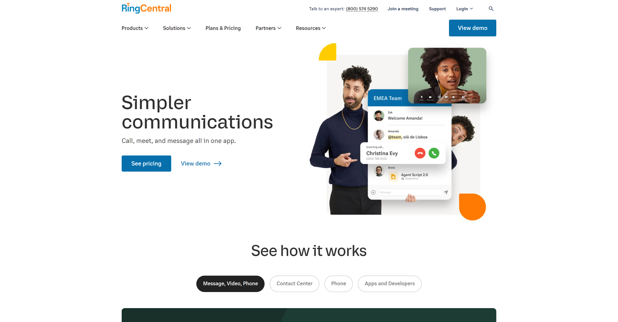 Homepage do Software de Call Center RingCentral